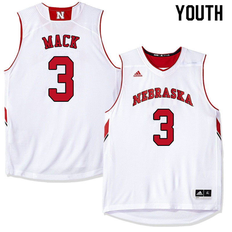 Youth #3 Cam Mack Nebraska Cornhuskers College Basketball Jerseys Sale-White